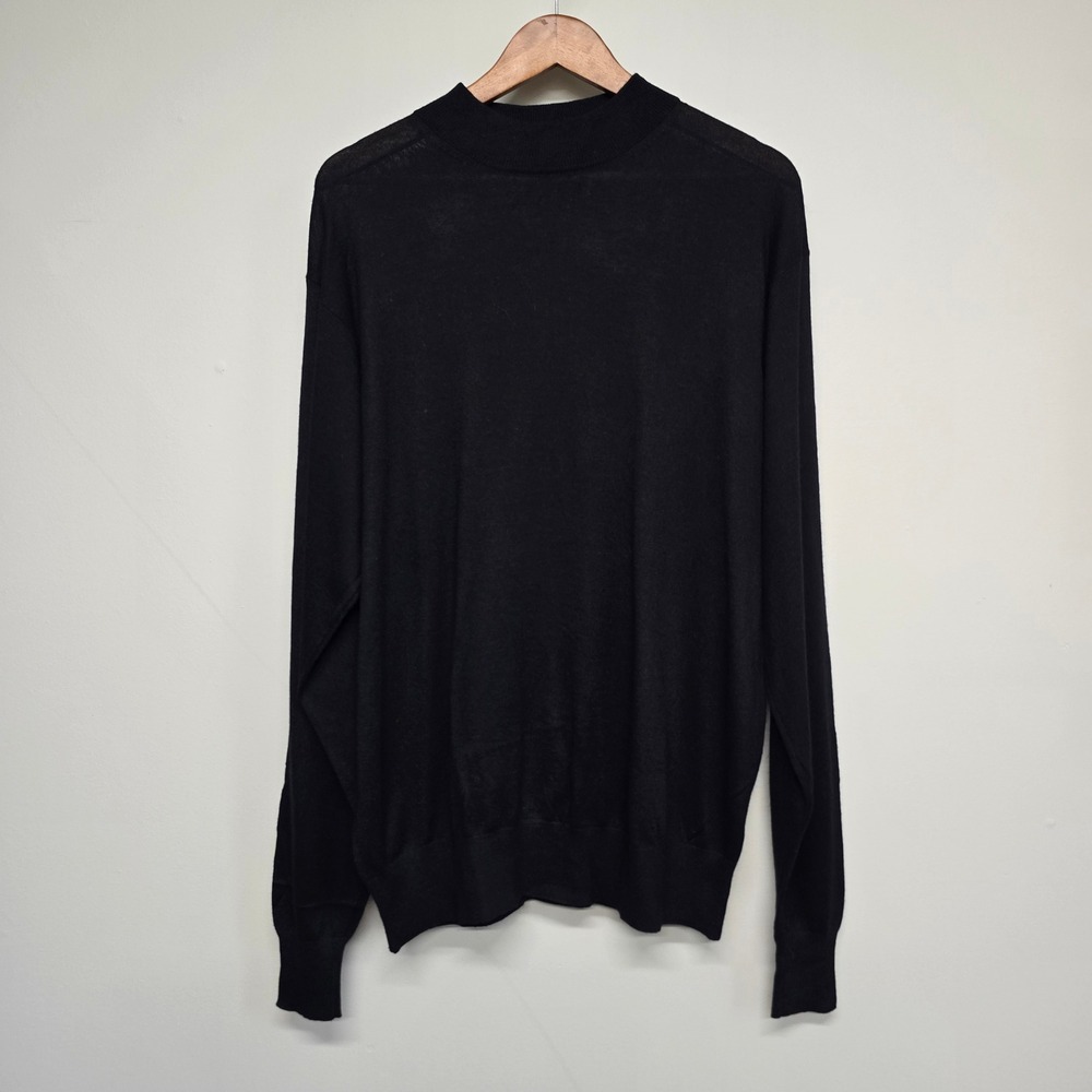 Neiman Marcus Sweater Mens XL Black Silk Cashmere Mock Neck Exclusive Luxury